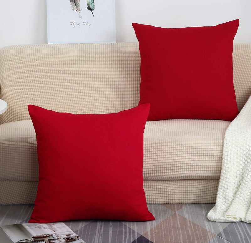 TangDepot أغطية وسائد مزخرفة مصنوعة يدويًا من قماش قطن صلب 100% من تانغ ديبوت، (18"x18"، أحمر عيد الميلاد) - Image 2
